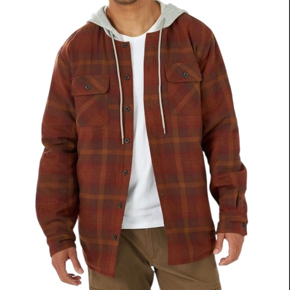 Wrangler Authentic Men's Paid Quilted Long Sleeve Lined Flannel with Hood Sz 2XL - Picture 1 of 16